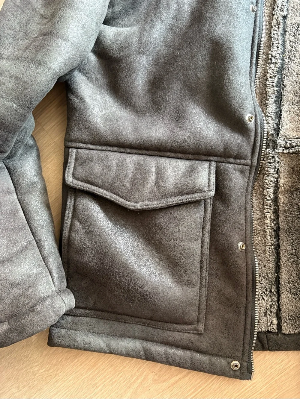 Zara Mens Gray Sherpa-Lined Coat